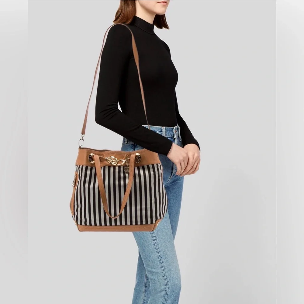 Henri Bendel Centennial Signature Stripe Bucket Crossbody w/ dustbag